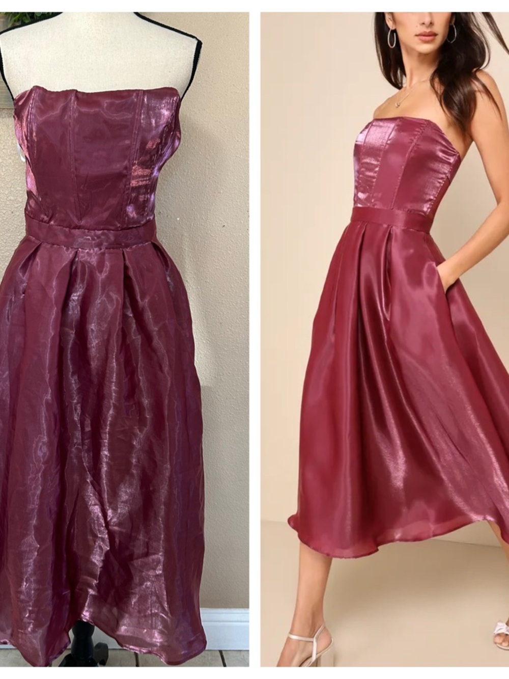 Radiant Direction Mauve Purple Strapless Midi Dress With Pockets